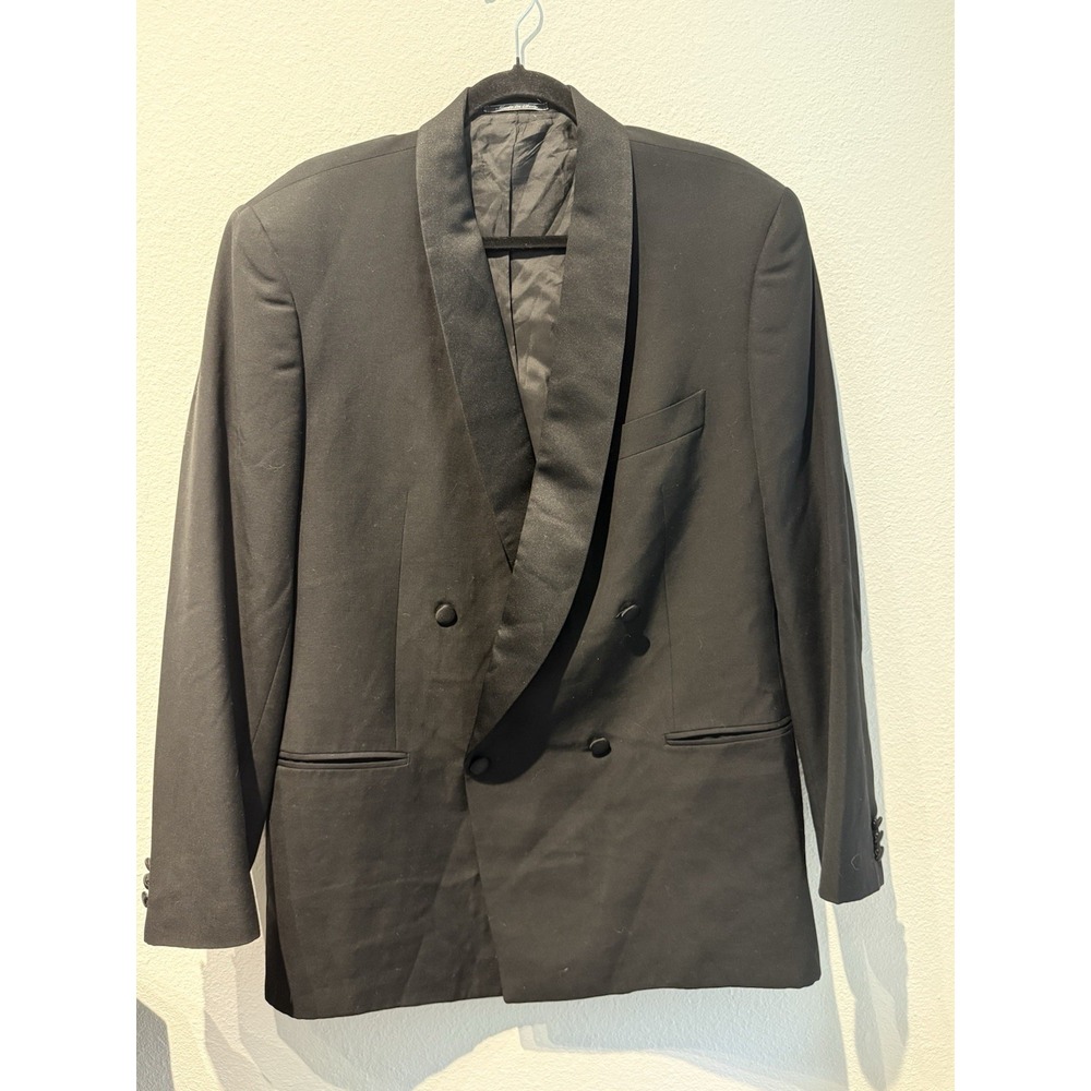 Lubiam Italy Blazer Mens 44T Black Wool Double‎ Breasted Lanificio Zignone Tux